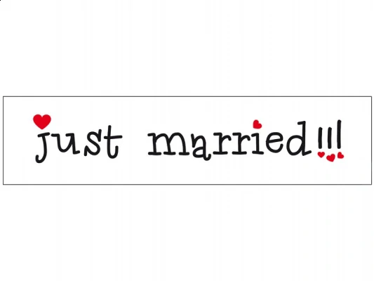 Svadobná značka na auto ŠPZ JustMarried so srdiečkami