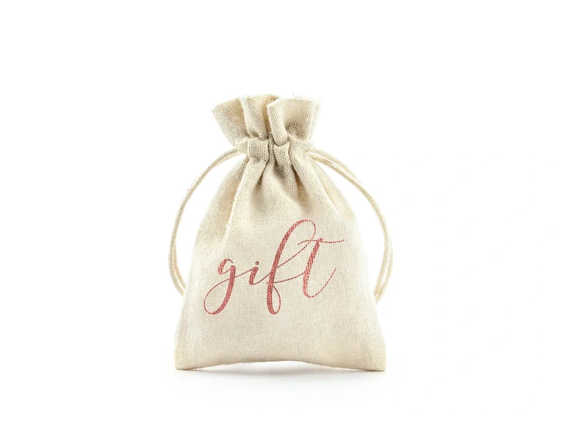 Jutové vrecúško hnedé Gift ružové zlato