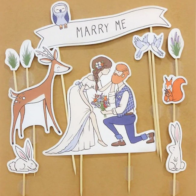 Dekoračný svadobný zápich na tortu Marry me