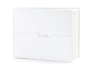 Kniha hostí Love biela so strieborným nápisom