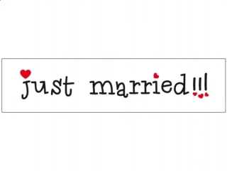 Svadobná značka na auto ŠPZ JustMarried so srdiečkami
