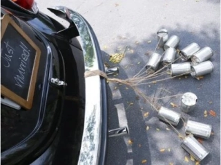 Svadobné plechovky na svadobné auto strieborné 5ks