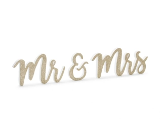 Drevený nápis Mr & Mrs zlatý